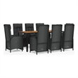 Afuera Living Contemporary Synthetic Poly Rattan Garden Dining Set in Black