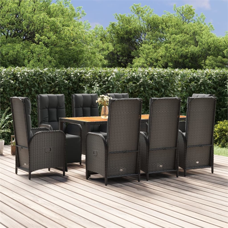 Afuera Living Contemporary Synthetic Poly Rattan Garden Dining Set in Black