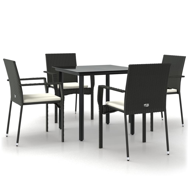 Afuera Living Contemporary Synthetic Poly Rattan Garden Dining Set in Black