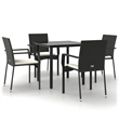 Afuera Living Contemporary Synthetic Poly Rattan Garden Dining Set in Black
