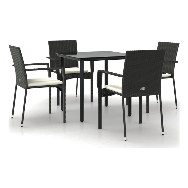 Afuera Living Contemporary Synthetic Poly Rattan Garden Dining Set in Black