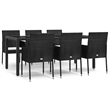 Afuera Living Contemporary Synthetic Poly Rattan Garden Dining Set in Black