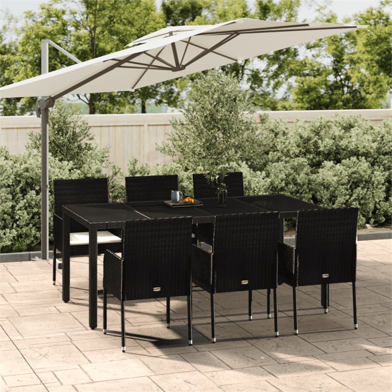 Afuera Living Contemporary Synthetic Poly Rattan Garden Dining Set in Black
