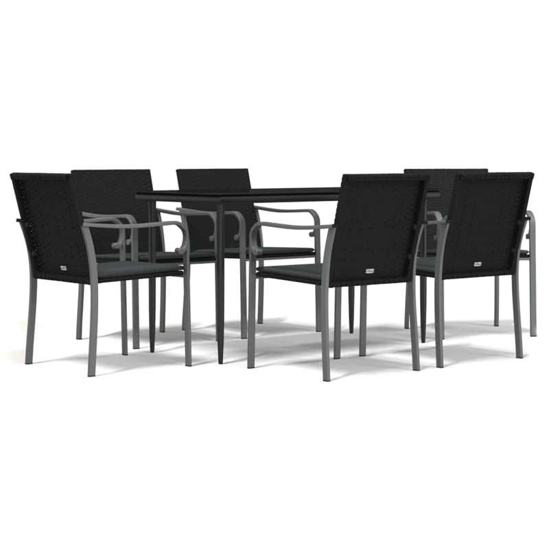 Afuera Living Contemporary Synthetic Poly Rattan Garden Dining Set in Black