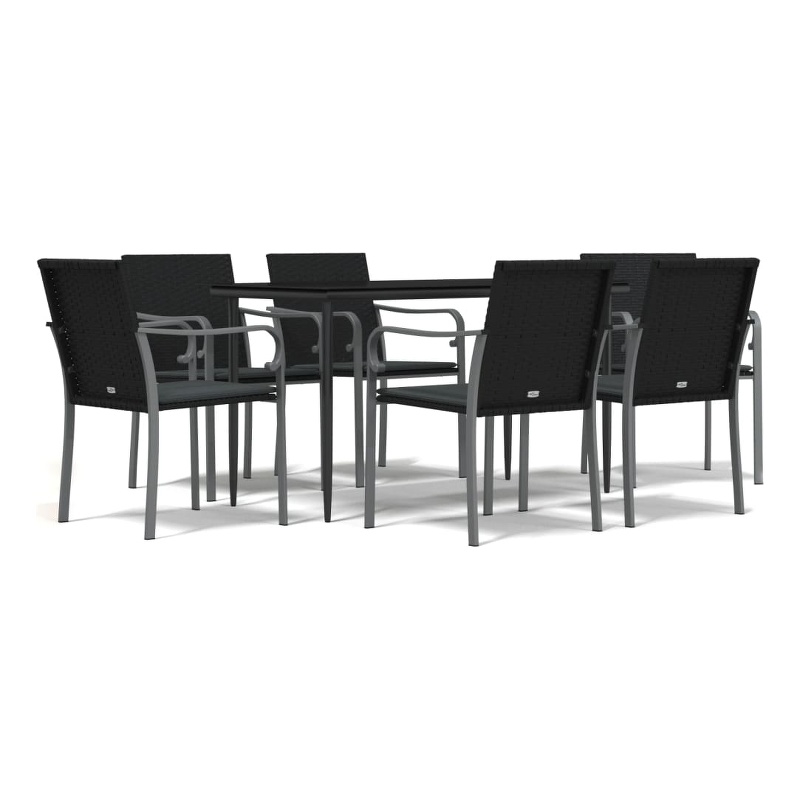 Afuera Living Contemporary Synthetic Poly Rattan Garden Dining Set in Black