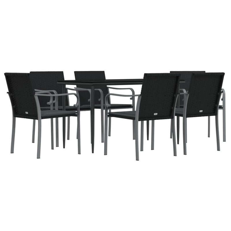 Afuera Living Contemporary Synthetic Poly Rattan Garden Dining Set in Black