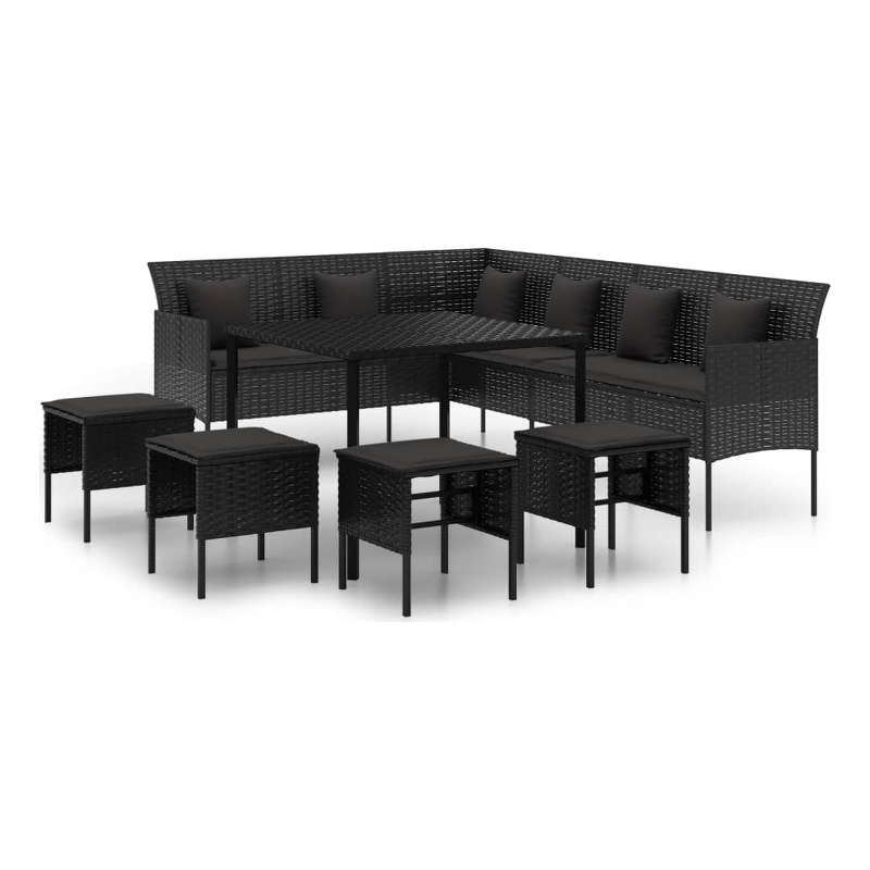 Afuera Living Contemporary Synthetic Poly Rattan Garden Dining Set in Black