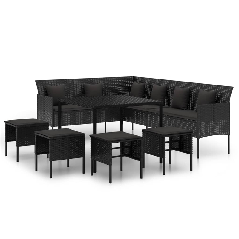 Afuera Living Contemporary Synthetic Poly Rattan Garden Dining Set in Black