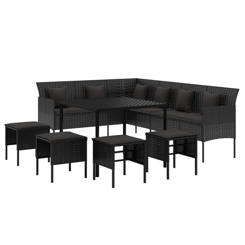 Afuera Living Contemporary Synthetic Poly Rattan Garden Dining Set in Black
