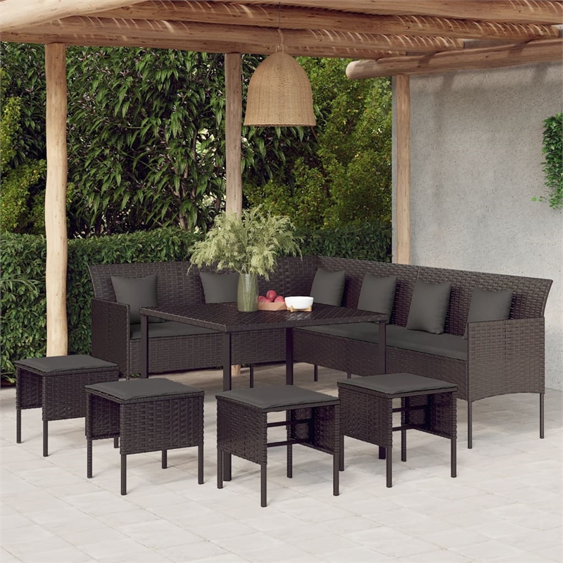 Afuera Living Contemporary Synthetic Poly Rattan Garden Dining Set in Black
