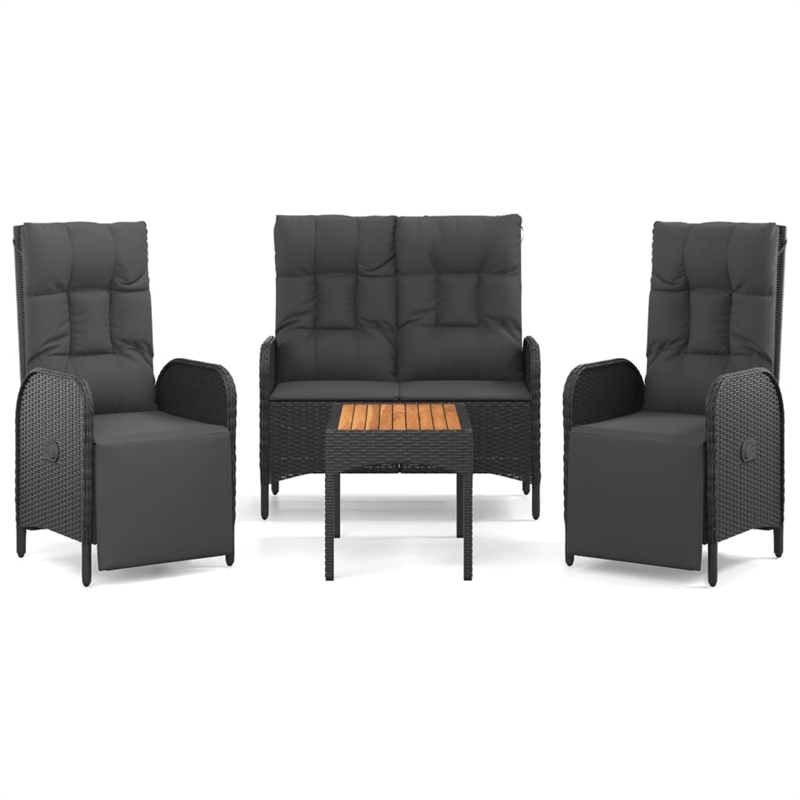Afuera Living Contemporary Synthetic Poly Rattan Garden Dining Set in Black