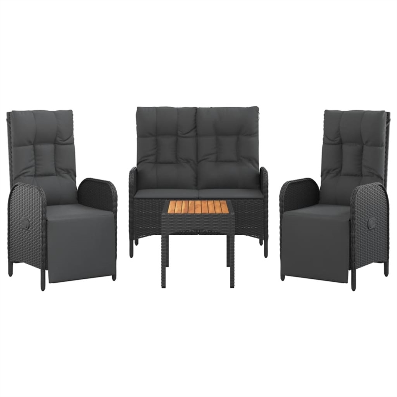 Afuera Living Contemporary Synthetic Poly Rattan Garden Dining Set in Black