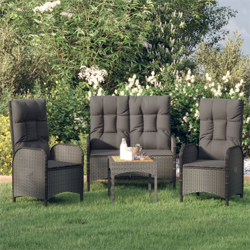 Afuera Living Contemporary Synthetic Poly Rattan Garden Dining Set in Black