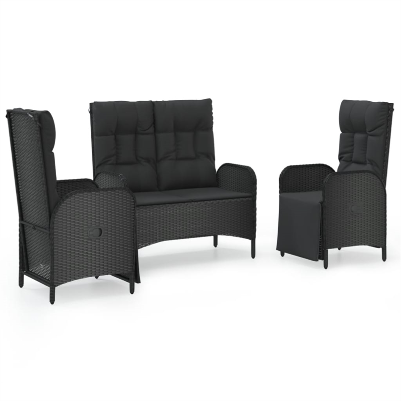 Afuera Living Contemporary Synthetic Poly Rattan Garden Dining Set in Black