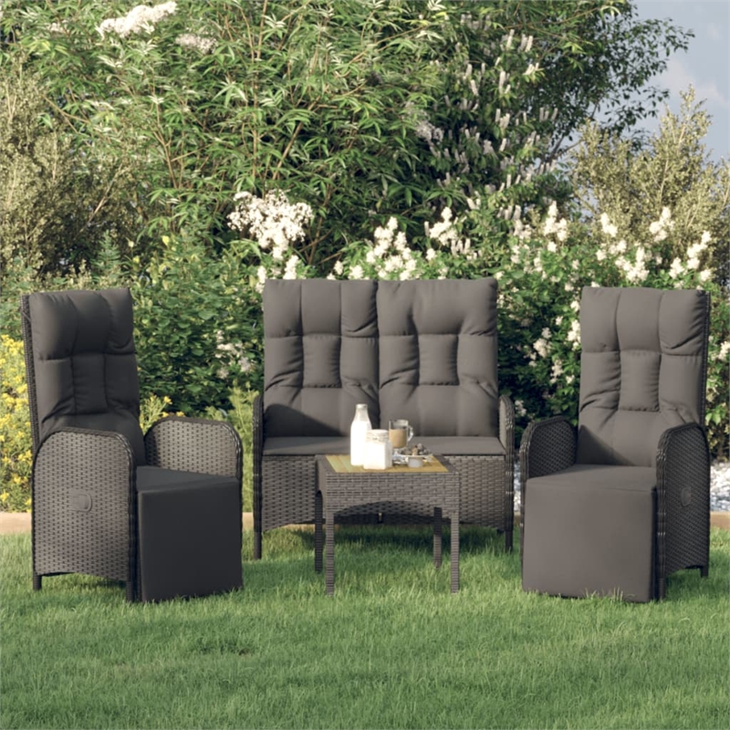 Afuera Living Contemporary Synthetic Poly Rattan Garden Dining Set in Black