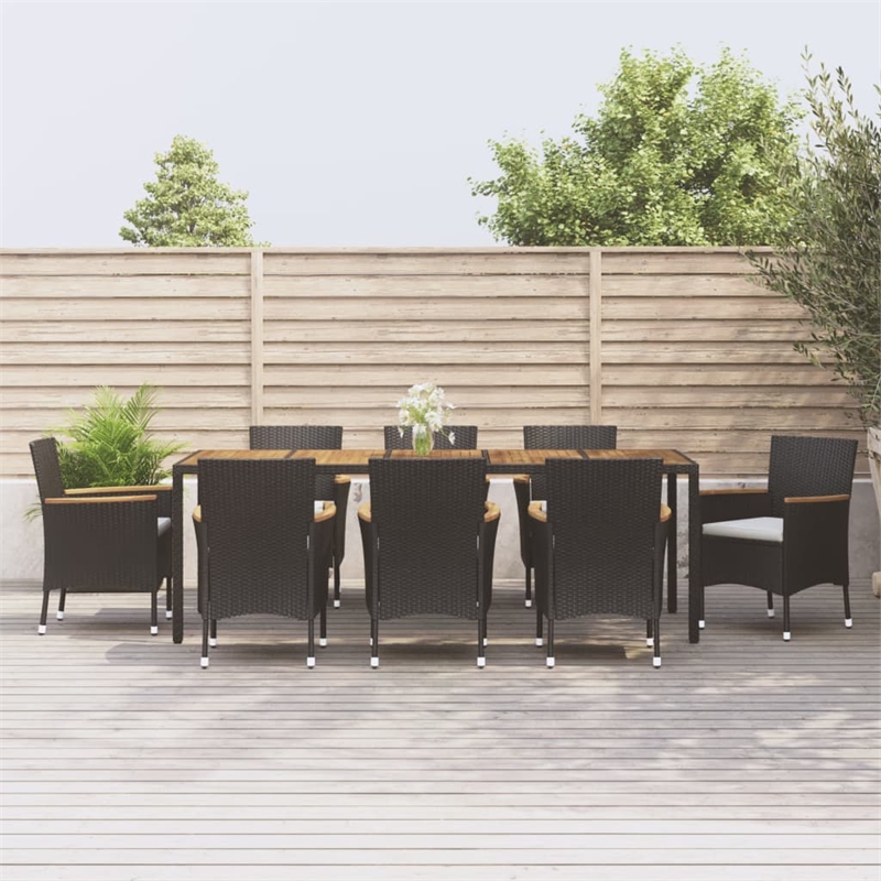 Afuera Living Contemporary Synthetic Poly Rattan Garden Dining Set in Black