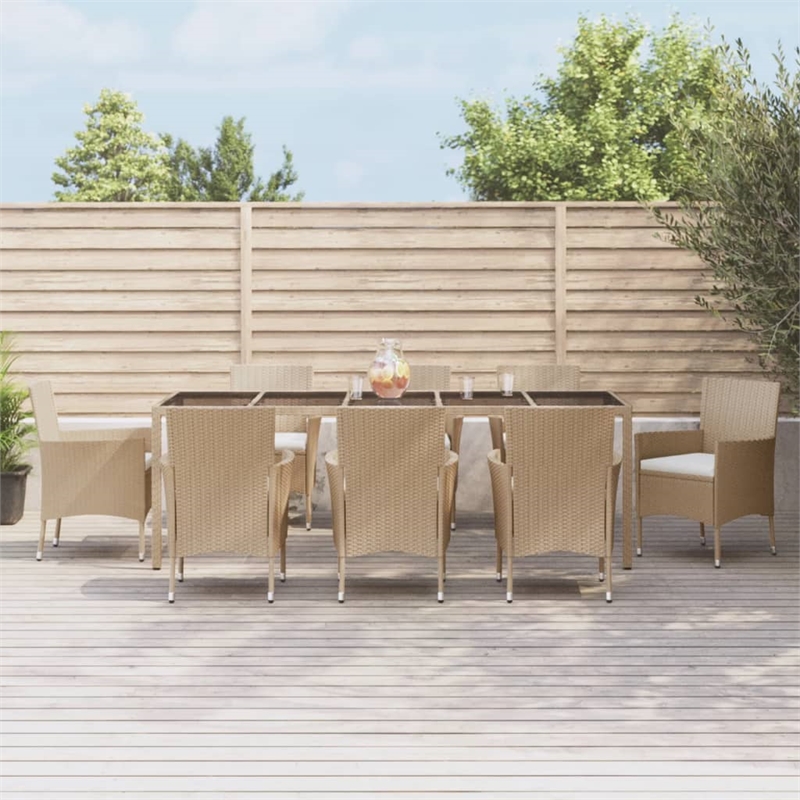 Afuera Living Contemporary Synthetic Poly Rattan Garden Dining Set in Beige