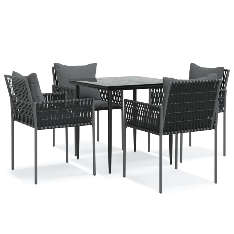 Afuera Living Contemporary Synthetic Poly Rattan Garden Dining Set in Black