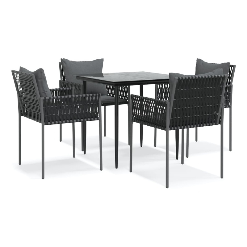 Afuera Living Contemporary Synthetic Poly Rattan Garden Dining Set in Black
