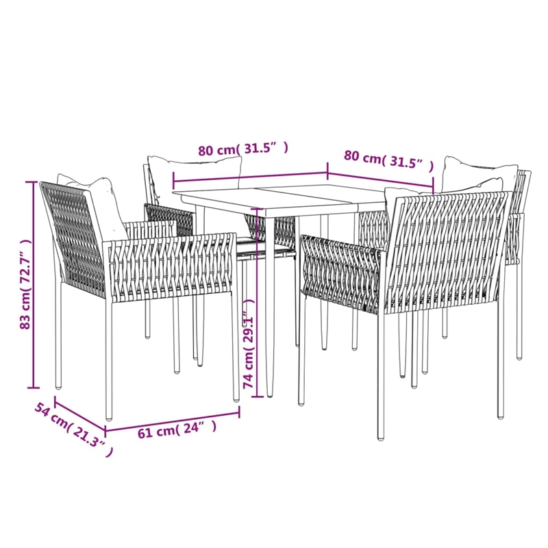 Afuera Living Contemporary Synthetic Poly Rattan Garden Dining Set in Black