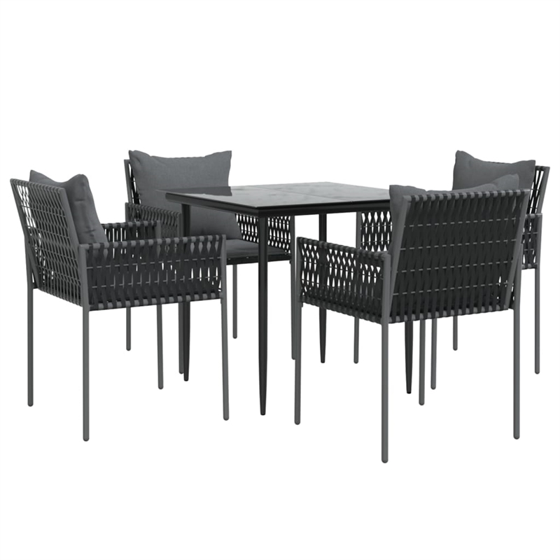 Afuera Living Contemporary Synthetic Poly Rattan Garden Dining Set in Black