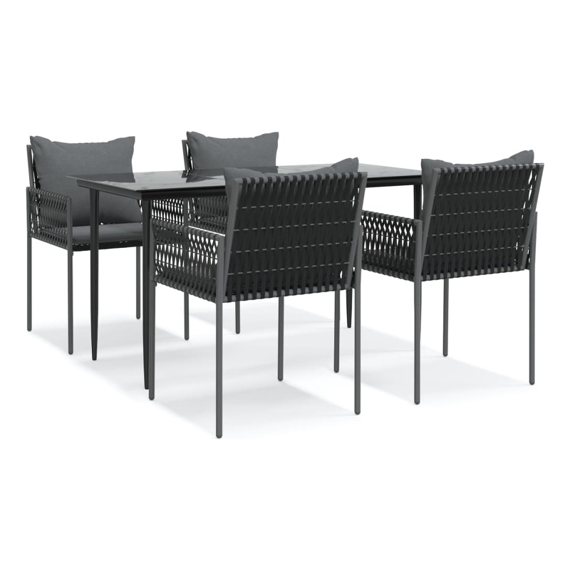 Afuera Living Contemporary Synthetic Poly Rattan Garden Dining Set in Black
