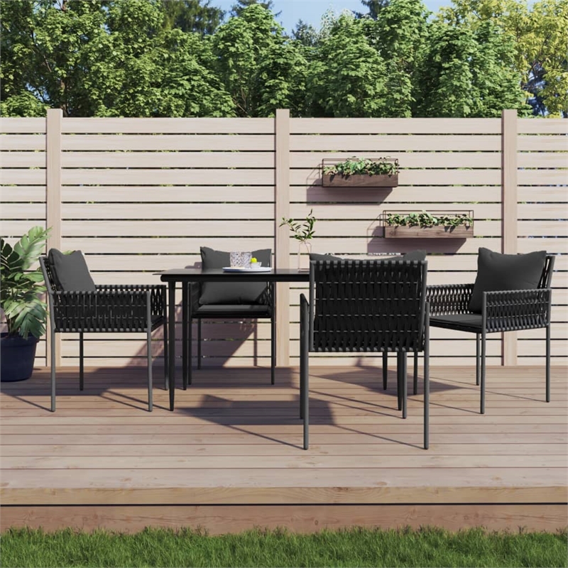 Afuera Living Contemporary Synthetic Poly Rattan Garden Dining Set in Black