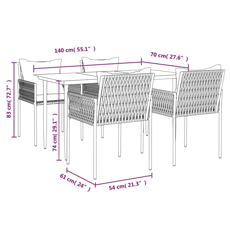 Afuera Living Contemporary Synthetic Poly Rattan Garden Dining Set in Black