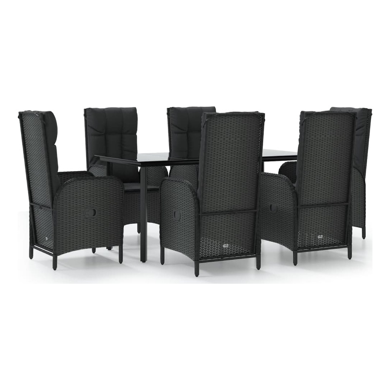 Afuera Living Contemporary Synthetic Poly Rattan Garden Dining Set in Black