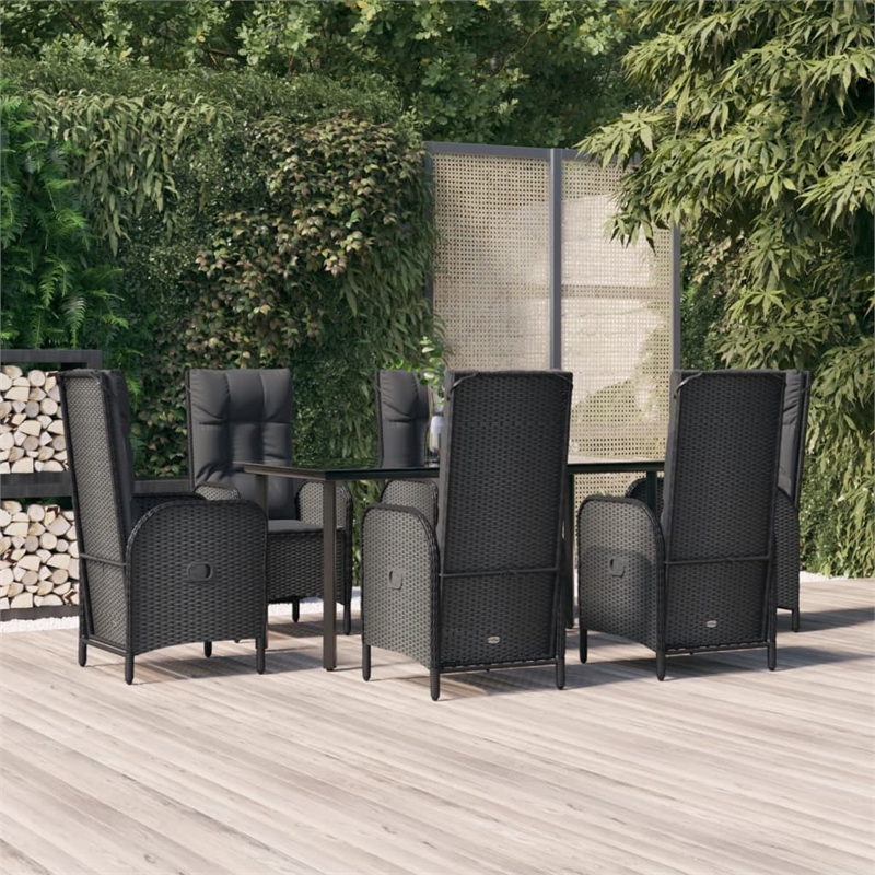 Afuera Living Contemporary Synthetic Poly Rattan Garden Dining Set in Black