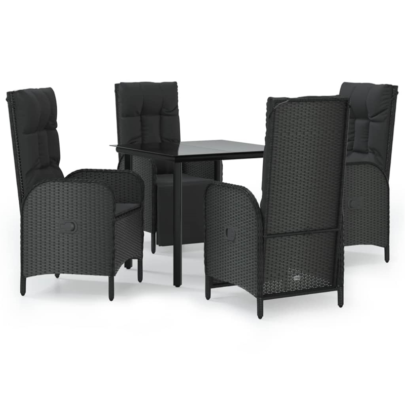 Afuera Living Contemporary Synthetic Poly Rattan Garden Dining Set in Black