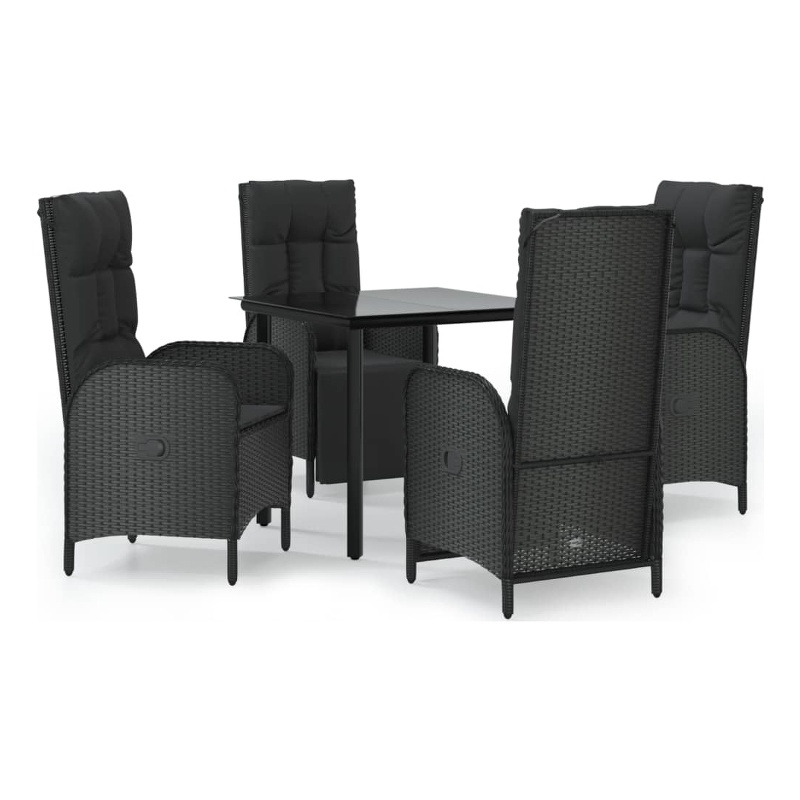 Afuera Living Contemporary Synthetic Poly Rattan Garden Dining Set in Black