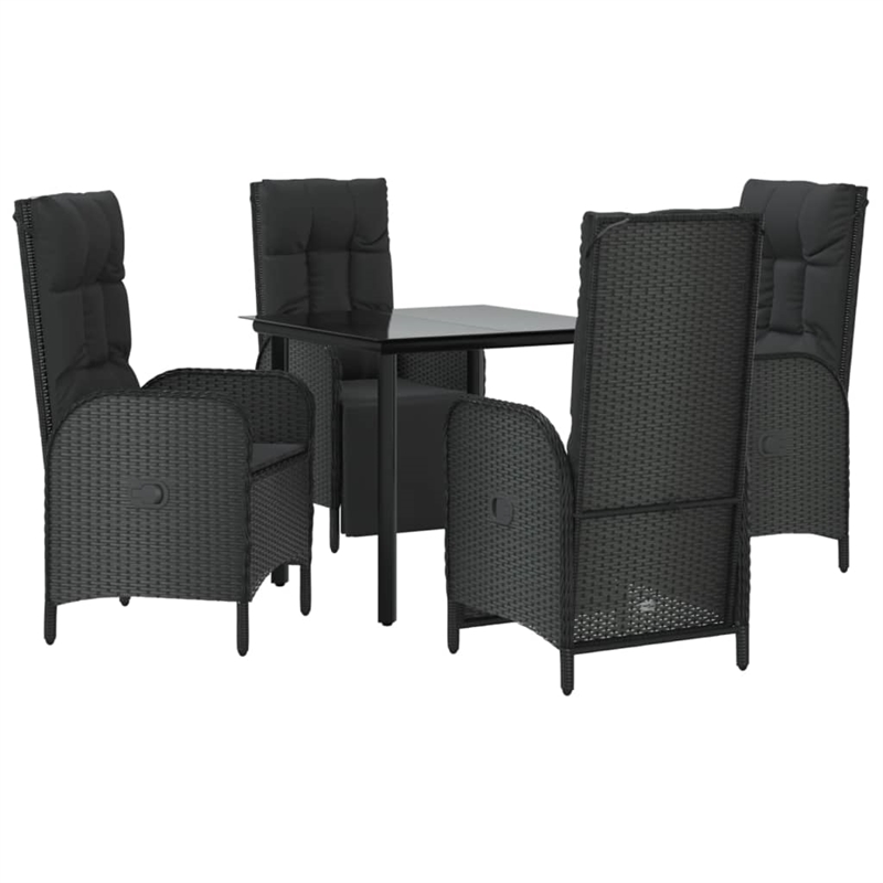 Afuera Living Contemporary Synthetic Poly Rattan Garden Dining Set in Black