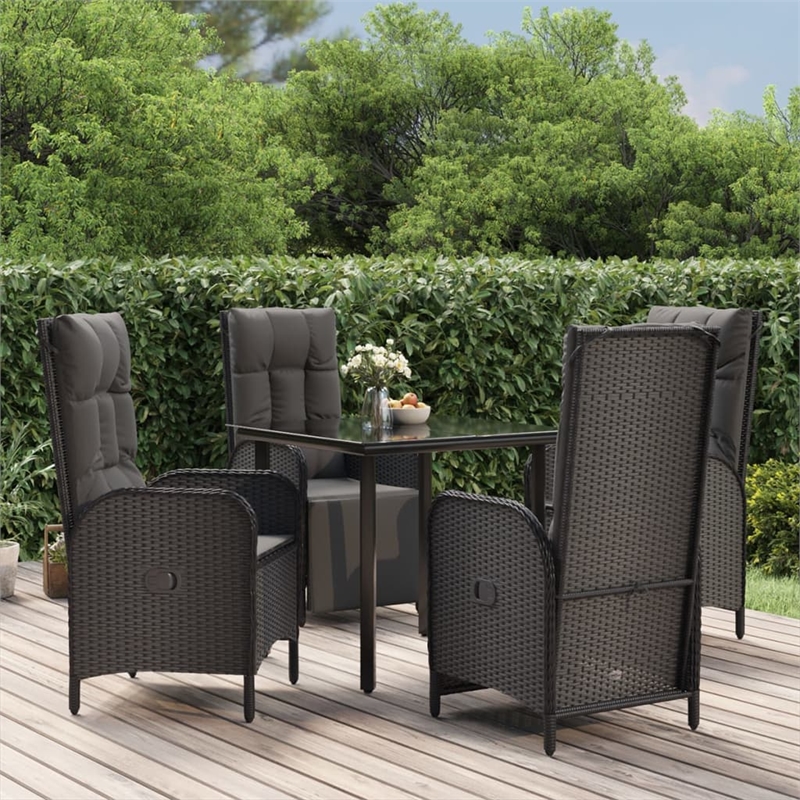 Afuera Living Contemporary Synthetic Poly Rattan Garden Dining Set in Black