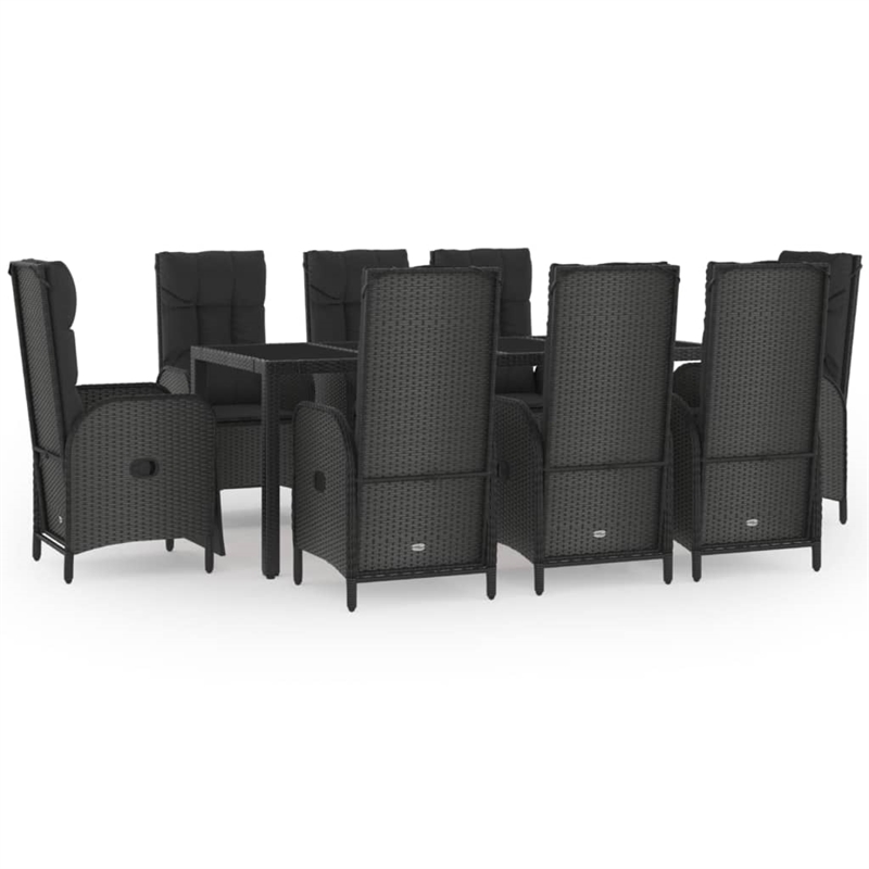 Afuera Living Contemporary Synthetic Poly Rattan Garden Dining Set in Black