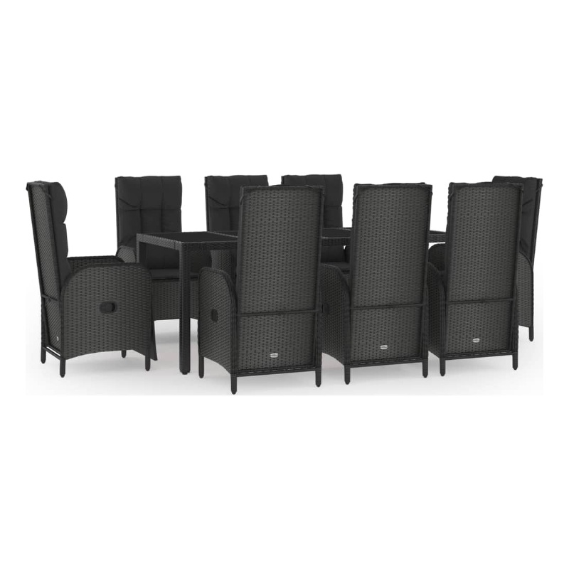 Afuera Living Contemporary Synthetic Poly Rattan Garden Dining Set in Black