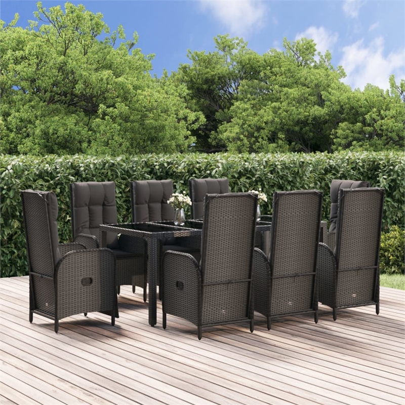 Afuera Living Contemporary Synthetic Poly Rattan Garden Dining Set in Black