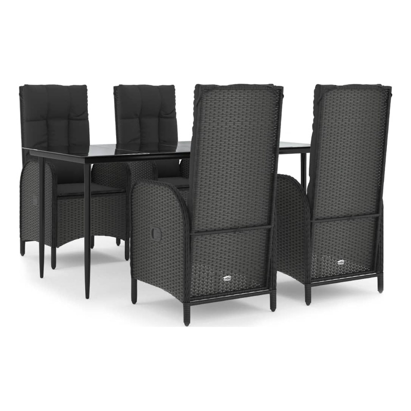 Afuera Living Contemporary Synthetic Poly Rattan Garden Dining Set in Black