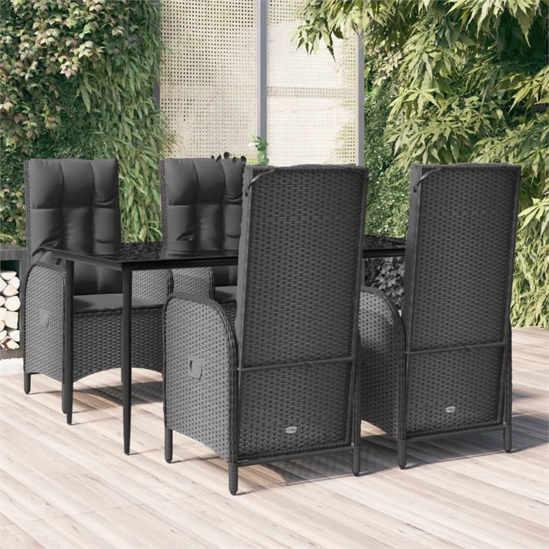 Afuera Living Contemporary Synthetic Poly Rattan Garden Dining Set in Black