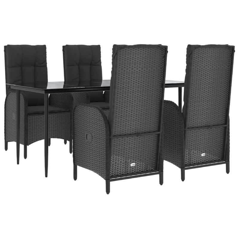 Afuera Living Contemporary Synthetic Poly Rattan Garden Dining Set in Black