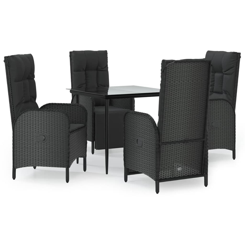 Afuera Living Contemporary Synthetic Poly Rattan Garden Dining Set in Black