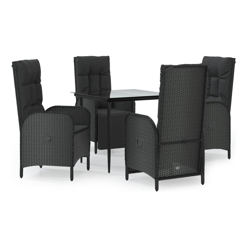 Afuera Living Contemporary Synthetic Poly Rattan Garden Dining Set in Black