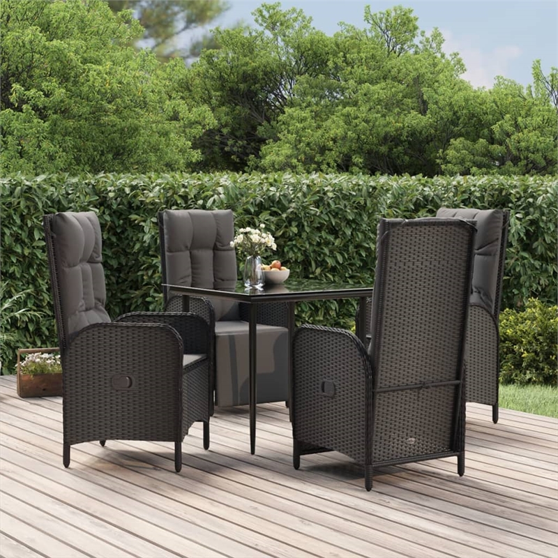 Afuera Living Contemporary Synthetic Poly Rattan Garden Dining Set in Black