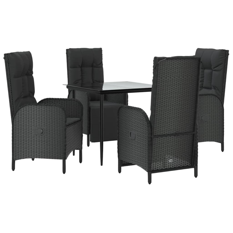 Afuera Living Contemporary Synthetic Poly Rattan Garden Dining Set in Black