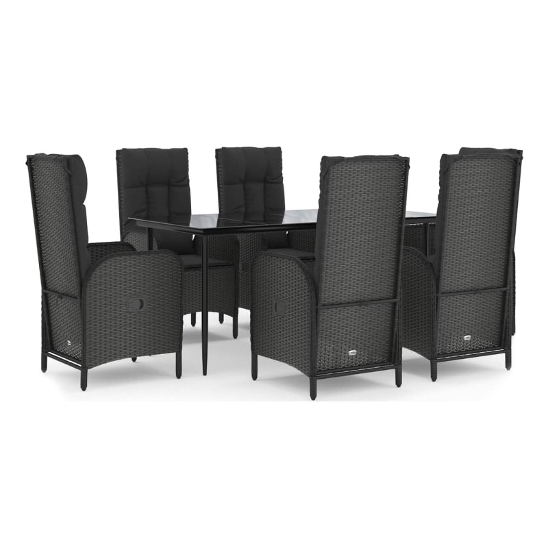 Afuera Living Contemporary Synthetic Poly Rattan Garden Dining Set in Black