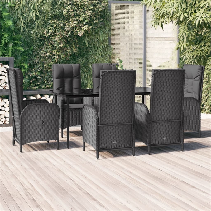 Afuera Living Contemporary Synthetic Poly Rattan Garden Dining Set in Black