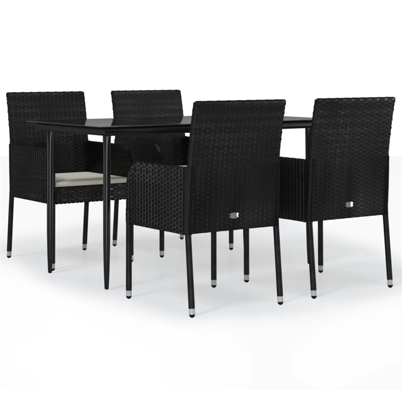 Afuera Living Contemporary Synthetic Poly Rattan Garden Dining Set in Black