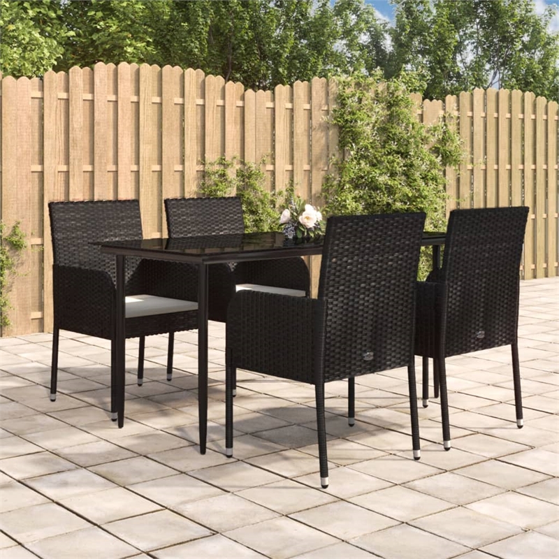Afuera Living Contemporary Synthetic Poly Rattan Garden Dining Set in Black