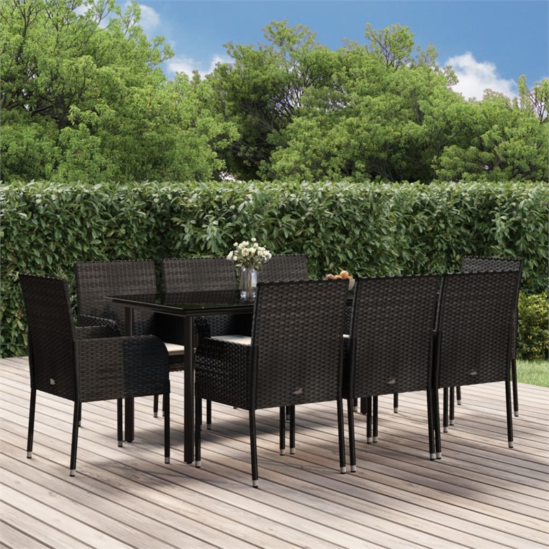Afuera Living Contemporary Synthetic Poly Rattan Garden Dining Set in Black