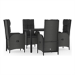 Afuera Living Contemporary Synthetic Poly Rattan Garden Dining Set in Black